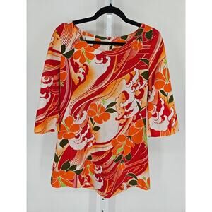 Vintage Hawaii Nei Honolulu Womens Sz 12 Mini Dress Orange Retro 1970s Floral